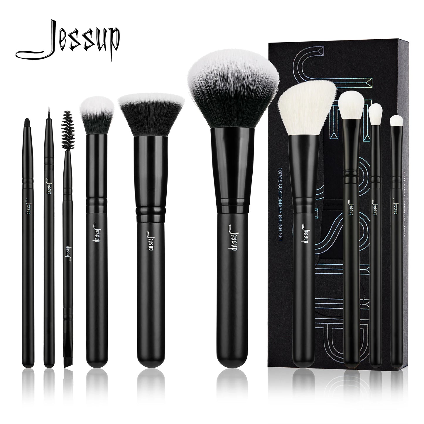 Jessup 10 pzas Brochas de Maquillaje Profesional Negro